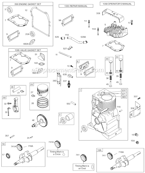 Page A Diagram and Parts List for 92200SERIES 0007-1250 Briggs and Stratton Engine